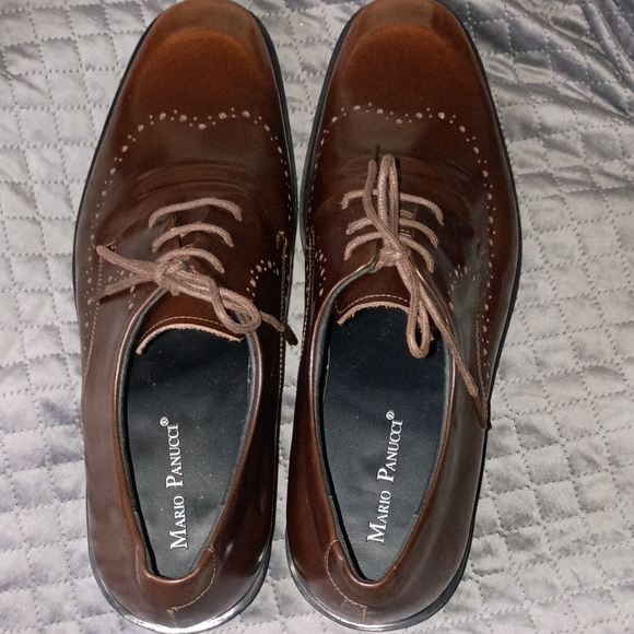 Mario Panucci Oxford Brogue Lace Up Brown Leather Men\'s Dress Shoes